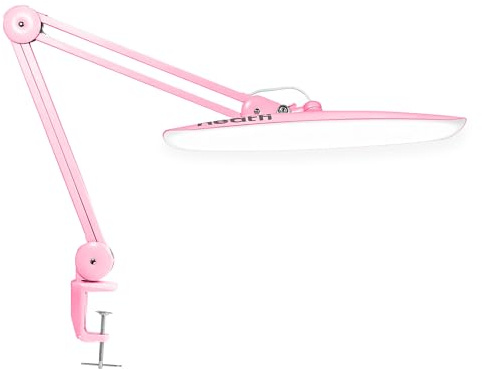 Neatfi XL Nagelbordslampa med Klämfäste, 2200 Lumen, 50cm Brett Lamphuvud, 4 Dimmernivåer, 6500K, LED Arbetslampa för Manikyrbord, Hantverk, Arbetsbänk, Kontor (Icke-CCT med Klämma, Rosa)
