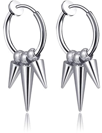 Beydodo Pendiente Hombre Mujer Acero Inoxidable Aretes Plata,Pendientes Clip Oreja con Geométrico Aretes Plata