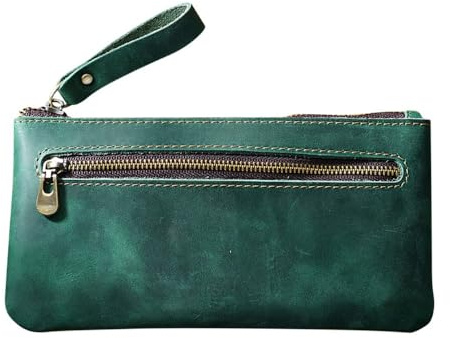 DONGKER Leder Federmäppchen, große Kapazität Federmappe, Modernes Vintage Federtasche mit Reißverschluss für Erwachsene und Studenten, 4.3x8.1