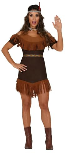 FIESTAS GUIRCA | Disfraz de India Adulta (44-46/XL) - Vestido y Cinturón - Disfraces de Nativa Americana para Halloween, Carnaval y Fiestas de Disfraces - Ideal para Mujeres - Marrón