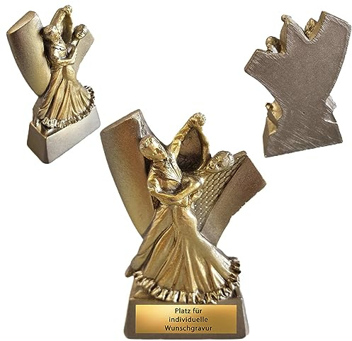 Tanzpaar Pokal mit Wunschtext - Altgold Resin Trophäe - Tanzkurs Award XS | Personalisierbare Auszeichnung für Tanzschule, Ballnacht & Turniere - Robuste Tanz Figur für Kinder & Erwachsene geeignet