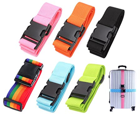 Kellegour Gepäckgurt Verstellbares Kofferbander,Koffergurte 6 Stück,Strap für Koffergurt Set,Kofferband Gurt,Kofferband Reisezubehör,Schwarz,Orange,Rosa,Grün,Blau und Farbe Erhältlich(5 x 180CM)