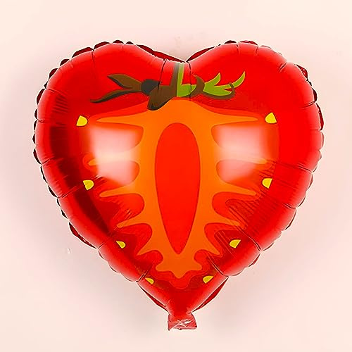 Folienballon Food in Erdbeere Herz Form, ca. 45*51 cm - Perfekt für Geburtstage, Jubiläen, Valentinstag - Dekorative Partyzubehör, Kinderfreundlich, Leicht zu Aufblasen, Langlebig und Wiederverwendbar