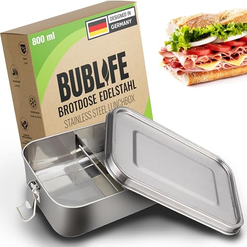 Bublife Contenitore per il Pranzo 800 ml Con Scomparti - per Bambini e Adulti - in Acciaio Inox