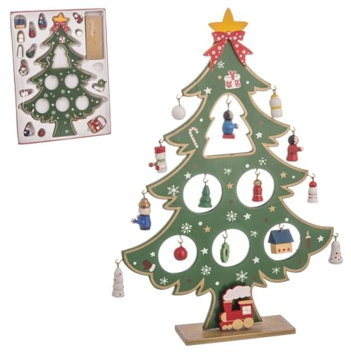 BigBuy Christmas Adorno Navideño Multicolor Madera MDF Árbol de Navidad 26 cm