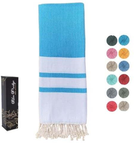 Mon Prestige Fouta Toalla 100% Algodón Ligero para Playa, Piscina, Hammam, Viajes, Deportes, Pique Nique-Estuche Toalla de Baño 100 x 200 cm Absorbente Anti Arena de Secado Rápido -Peshtemal