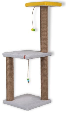 Pugalo Kratzbaum, 2 stöckig 82 cm lang mit Canip für Katzen, Kratzstamm aus Juteseil (Grau)