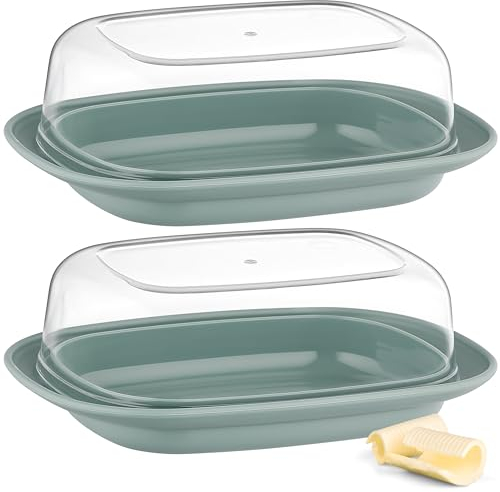 uandu Butterdose mit Deckel Kunststoff, Butterschale mit Deckel, Butterdose spülmaschinenfest, Butterbox, Butterbehälter, Butter dish, Butter Box Dose, Butterdosen - Grün x2