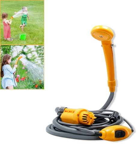 LZQ Campingdusch med pump 12 V, bärbar camping duschset utomhus med 5 m biladapter och 2 m slang, utomhusdusch bildusch för trädgård, camping, resor, husdjursdusch