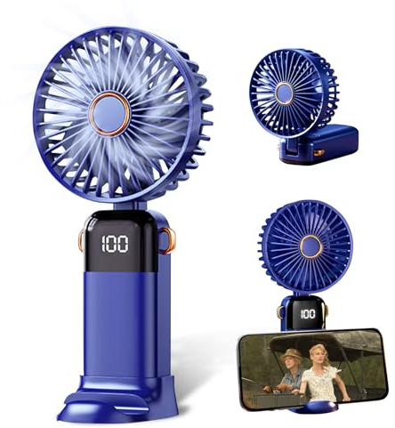 IGRARK Hand Held Fan Rechargeable, Portable Mini Handheld Fans with 5 Speed, Folding Desk Desktop Fans, USB Neck Fan for Travel Camping Home Office, Blue