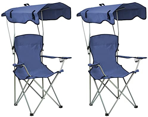 OHMG Klappstuhl Campingstuhl Klappstuhl Komfortable,Faltstuhl Campingstuhl,Campingstuhl Faltbar mit Sonnendach,Anglersessel klappbar,Outdoor Stuhl mit Getränkehalter und Tragetasche (Blau-2P)