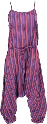 GURU SHOP Boho Jumpsuit, Baumwoll Sommer Pluderhose, Overall, Gestreiftes Aladin Hosenkleid - Flieder/Weinrot, Damen, Baumwolle