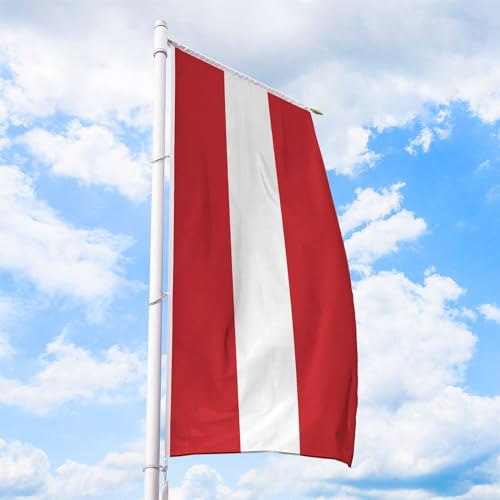 Österreich Flagge 150 x 400 cm - für Fahnenmast, Österreichfahne aus reißfestem Fahnen-Polyester-Stoff, Hissfahne Hochformat für Querausleger wetterfest und UV-beständig