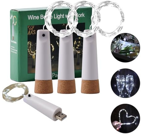 Godinsky Wine Bottle Lights with Cork, 4 Pack Rechargeable Battery Powered, Push Button Control,6.6ft,20 LEDs, for Christmas Wedding Birthday Party Home Decoration, Mason Jar Fairy Lights (New Cool)