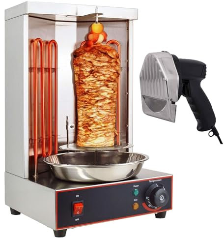 Dfdieratve MáQuina para Asar Shawarma, MáQuina para Cocinar Shawarma de Pollo con 2 Tubos de Calentamiento, Asador Vertical EléCtrico de 122 ℉ A 572 ℉, Horno Asador Giratorio,barbecuestove+Cutter