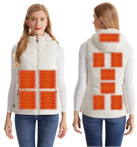 Monave Gilet chauffant femme 11 coussins chauffants pour moto, pêche, marche et travail en plein air (batterie non incluse)