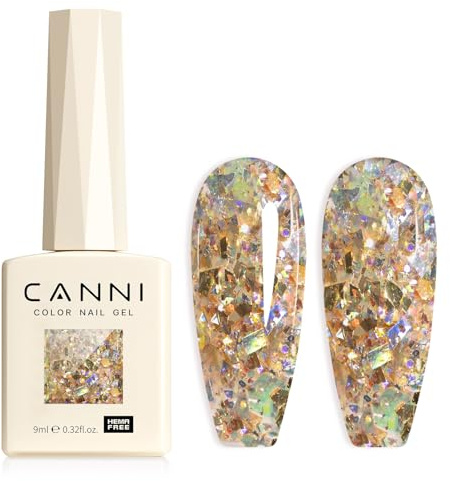 CANNI Vernis à Ongles Gel Semi Permanent Pailleté Marron nude Glitter Vernis à Ongles Gel Nail Polish Soak off Vernis Manucure 8077