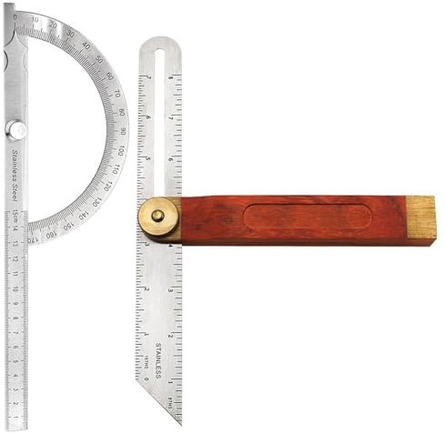 Jgzzmxuq 2-Teiliger Winkelmesser, T-Winkelmesser mit Holzgriff, Verschiebbarer T-Winkelmesser für Schreiner