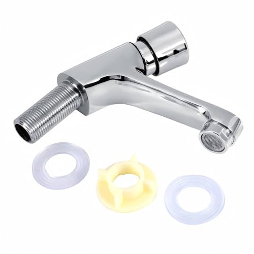 VIFERR Bathroom Sink Tap Chrome Plated + Brass(Inner) Self Closing Basin Push Tap Faucet Water Saving Time Delay for Home Public Ktchen Bathroom