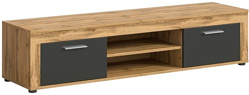 xonox.Home - Lowboard Jam 160x37x40 cm in Wotan Eiche und grau - Mediamöbel Fernsehschrank TV-Board Phonotisch TV-Kommode - funktional stabile Konstruktion
