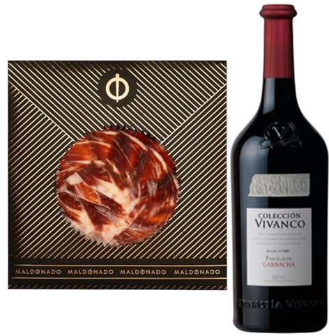 Pack Vino Rioja - Jamón de Bellota 100% Ibérico Maldonado Cortado a Mano 100g + Vino Tinto Colección Vivanco Parcelas de Garnacha 75cl