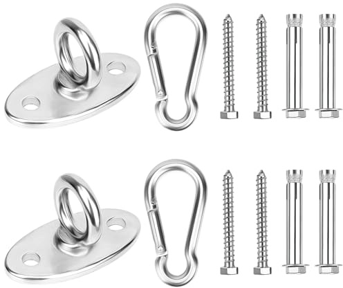 CAUTIOUS 2 Stück Deckenhaken Schwerlast, Deckenhaken Hängesessel, Schaukelhaken, Edelstahl 304 Wandöse Haken, M8 Augplatte Schaukelhaken Bis 500KG/pro für Hängesessel Sling Trainer Yoga