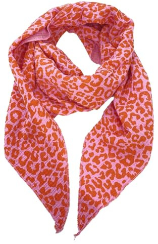 FASHION YOU WANT XXL Tuch Musselin Tuch Damen Leo Dreieck Made Italy 195 x 72 cm für alle Jahreszeiten geeignet Halstuch leoprint Schal Baumwolle
