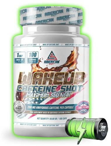 AS American Suplement | Wake Up Caffeine Shot | Aumenta la Energía | 100 Cápsulas | Ayuda a Mejorar el Rendimiento | Reduce la fatiga y el cansancio | Contiene Cafeína