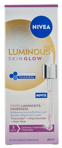 NIVEA Luminous630 Skin Glow Gesichtsserum für sofortige Leuchtkraft, 30 ml, feuchtigkeitsspendendes Anti-Fleckenserum für einen ebenmäßigen und strahlenden Teint, Gesichtsserum mit Niacinamid, Aloe