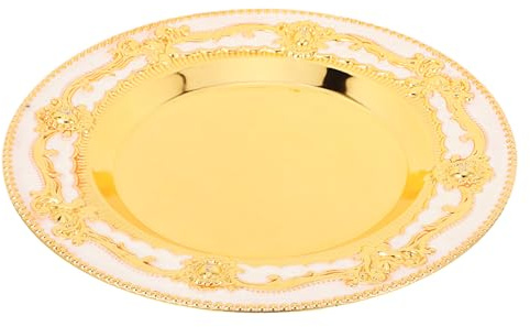 EXQUIMEUBLE Plateau De Rangement Rond Doré Rétro │ Plateau Vintage Multifonction │ Matériau Résistant │ Décoration Intérieure Et Centre De Table │ Usage Sous-verre Et Porte-bijoux │ Compacte