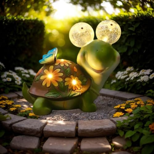 ANTEROOF Solar Gartenfiguren Schildkröte Gartendeko für Draußen, Solarlampen für außen Garten