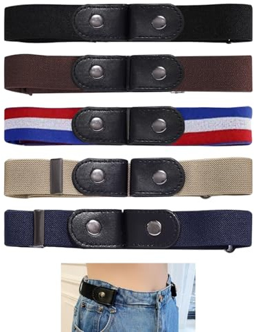 5 Pezzi Cintura Senza Fibbia Unisex, Cintura Elastica per Jeans, Pantaloni, Vestiti e Gonne, Regolabile e Invisibile, Design Sgancio Rapido, Confortevole e Adatta a Tutte Taglie, 5 Colori Disponibili