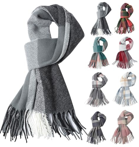 Tartan Kaschmirschal Damen, Pashmina Schals und Tücher Winter Warm Quastenschals Weicher Langer Decke Schals Stola Geschenke für Frauen