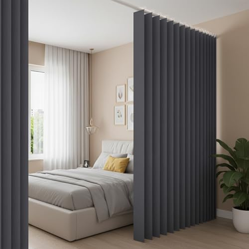 Raumteiler Vorhang Extra Breit H213xB254CM Wasserdicht, Raumtrenner Vorhänge mit Haken, Schrankvorhang Faltbarer Raumteiler für Bad/Schlafzimmer/Wohnzimmer/Büro/Sichtschutz(Dunkelgrau)