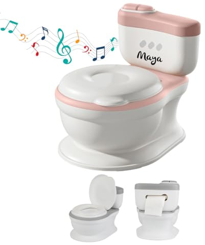 Toilettensitz Kinder personalisierbar mit dem Namen - Kindertoilette mit Spülgeräuschen & Musik rosa - Töpfchentraining einfach gemacht & leicht zu entleeren - Tryco