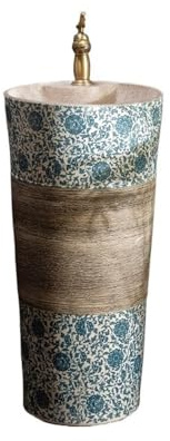 Retrò Lavandino retrò con piedistallo, rubinetto e kit di scarico, lavabo da giardino integrato in ceramica decorare