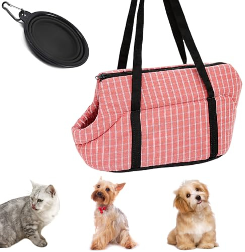 Transportín para perros pequeños, bolsa de transporte para cachorros de viaje, para perros, gatos, Chihuahua, Yorkie, cachorro para senderismo, camping, 1 cuenco plegable (rosa)