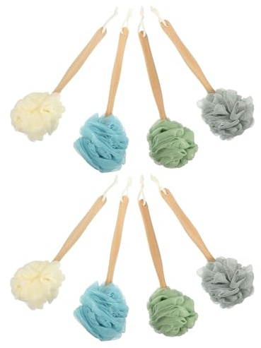 HAMPPLIES 8 St Långhandledd Ryggborste för Dusch Mjuk Nylon Kroppsskrubb med Halkfri Greppdesign Exfoliering för Män och Kvinnor för Oberoende och Säker Hudvård vid Bad och Resor
