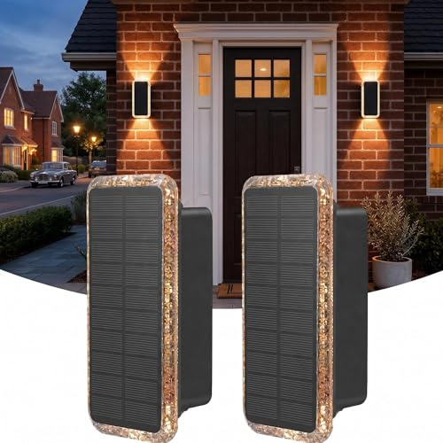 vighep Solar Wandleuchte Außen 2er-Set, Up & Down Leuchte Solar mit 5 Farbtemperaturen 3000K–6000K, IP65 Wasserdicht, Solarlampen für AußenWand und Gartenzaun, für Hauswand, Terrasse, Porch, Eingang