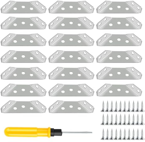 20 Piezas 65*21*12mm Escuadras Metálicas de Acero Inoxidable, Soporte Triangular Escuadra Metálica para Muebles, Herrajes para Colgar Muebles Cocina, Incluir 120 Tornillos y un destornillador