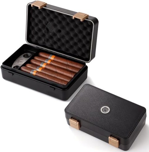 Humidor de puros de viaje con higrómetro, caja humidificadora de puros para accesorios de puros, 2 capas extraíbles con capacidad para hasta 10 puros