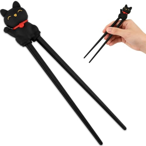 Training Chopsticks,1 Pair Lucky Cat Chopsticks for Beginners | Lucky Cat Training Chopsticks With Rebound Action.Non-Slip,Heat Resistant Silicone Tips.For Sushi,Ramen,Noodles.Reusable.