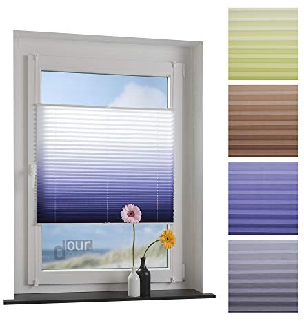ourdeco® Plissee mit Farbverlauf / 60 x 130 cm weiß-blau/lichtdurchlässig, Blickdicht/Farben: Blau, Braun, Grün, Grau
