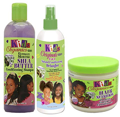 Afrikas bästa barn ekologiska SET VAN 3 | Ultimate Moisture Shea Butter Conditioning Shampoo 355ml | 2 in1 Conditioning Detangler 355ml | Met proteïne verrijkte haarvoeding balsam 426g