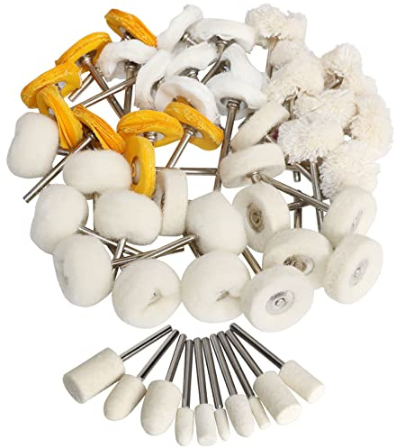 FPPO 1Inch Polishing Buffing Wheel Set,Wool Felt Cotton Mounted 3mm Shank for Rotary Tool Accessories,Mini Brush Polishing Kit for Watch and Jewelry 50 Pieces