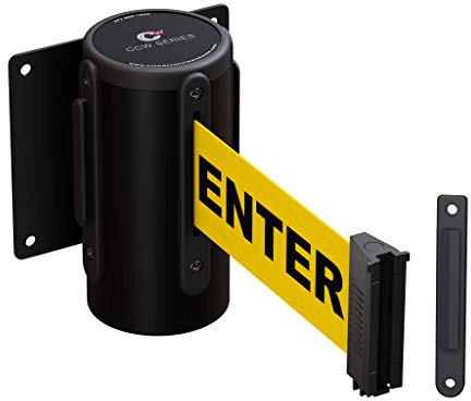 Crowd Control Warehouse - CCW Series WMB-120 Fixed Wall Mount Retractable Belt Barrier - 11 Foot, Caution Do Not Enter with Black Steel Case, Crowd Control Barriers