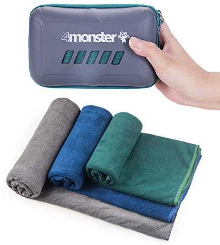 4Monster Microfiber Towel, Travel Towel, Camping Towel, Gym Towel, Backpacking Towel, Hiking Towel, Fast Drying Super Absorbent Travel Case (Green-l) 隆颅