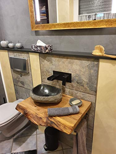 Waschtischplatte Eiche massiv Baumkante geölt Holz Aufsatzwaschtisch (60 x 35 cm)