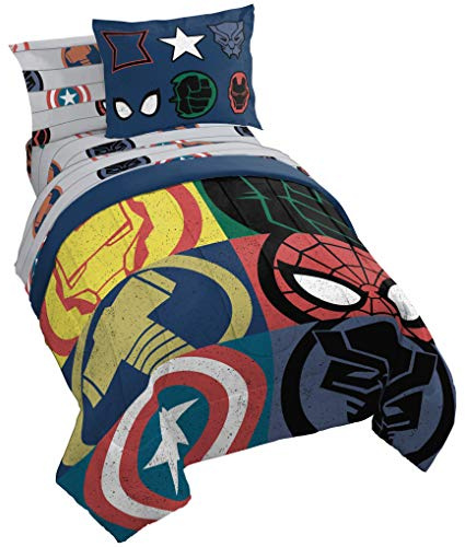 Jay Franco Marvel Avengers 5 Piece Twin Comforter Set - Includes Comforter & Sheet Set with Captain America, Hulk, Iron Man, Thor - Super Soft Kids Superhero Bedding, Official Marvel Product