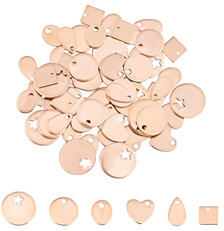 UNICRAFTALE 60pcs 6 Styles Roségold Blank Stamping Tags 304 Edelstahl Anhänger Flat Round & Heart & Square & Oval & Teardrop Charms Für Armband Halskette Schmuckherstellung
